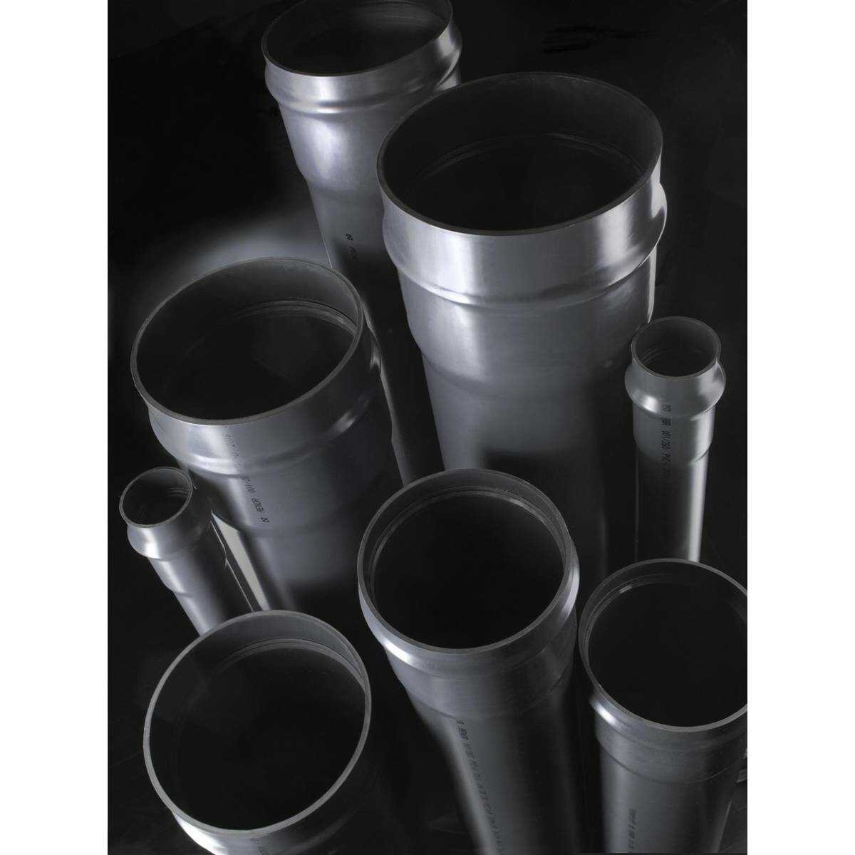 Tube PVC Pression d=200mm PN10, coll., long.5-6m, gris, certif.AENOR EN ISO 1452