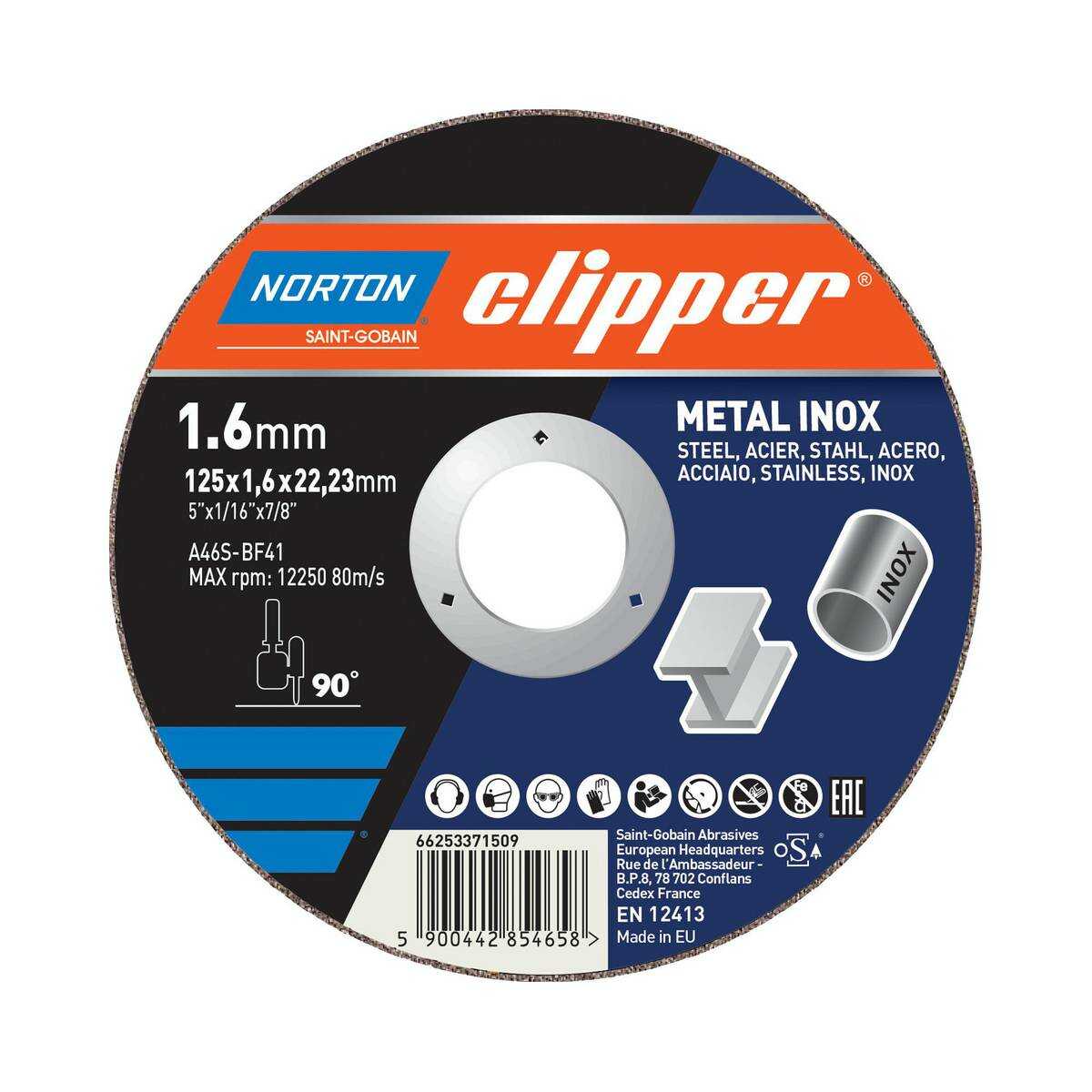 Disque à tronçonner ultra mince  Metal/Inox Ø230x1.9x22.23mm Norton Clipper