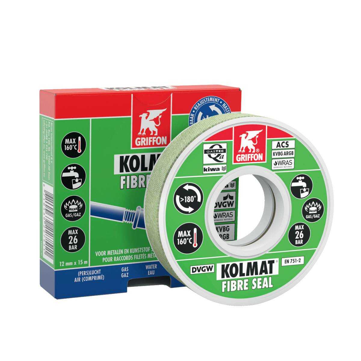 KOLMAT FIBRE SEAL BANDE D'ÉTANCHÉITÉ POUR LES RACCORDS FILETÉS. 12 MM X 15 M